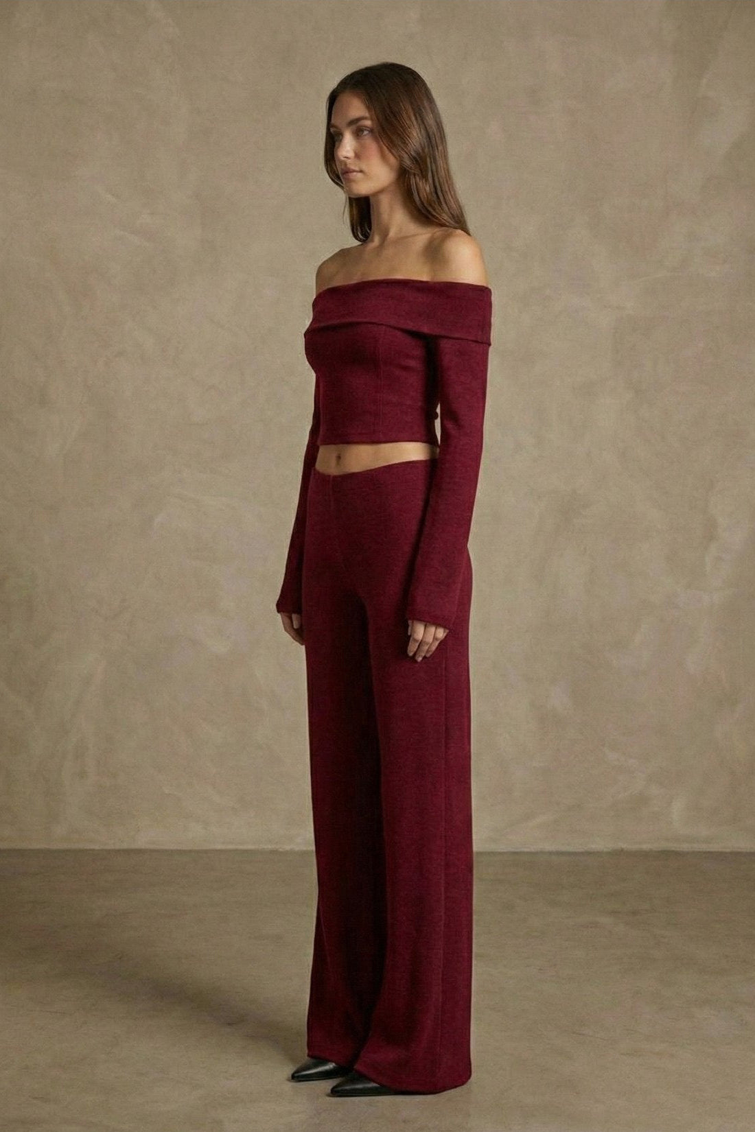 Kadın Düşük omuzlu Uzun Kollu İki Parça Takım | QUEENDA