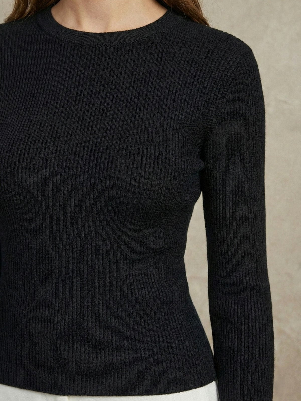 Kadın Parmak Geçmeli Uzun Kollu Rib Bluz | QUEENDA