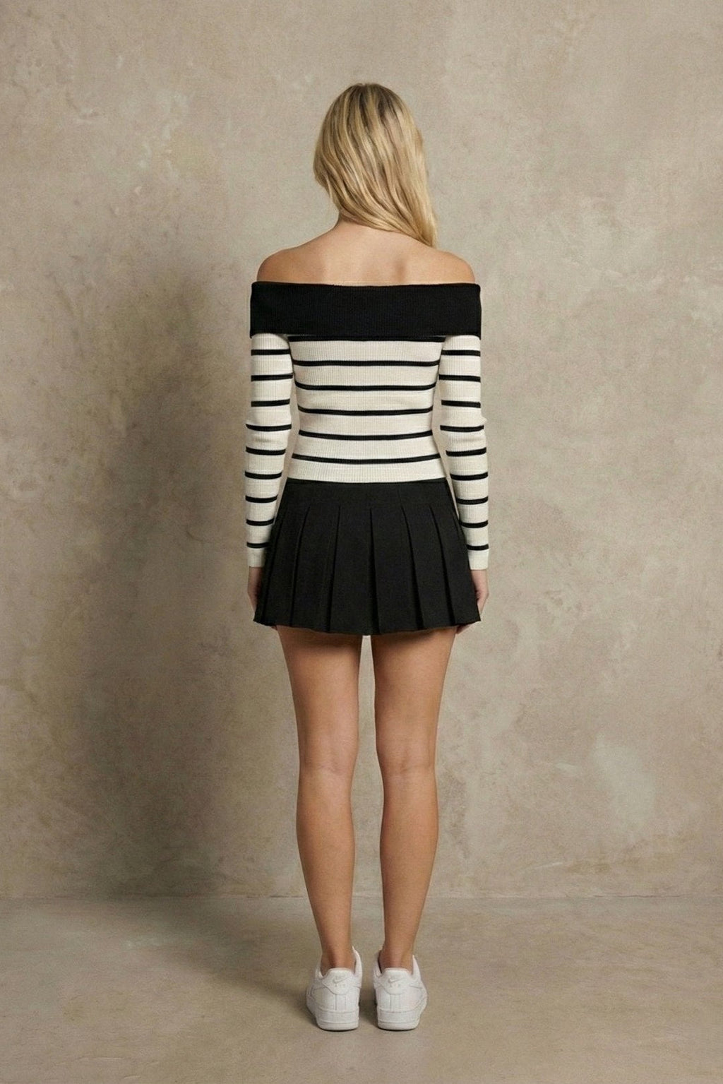 Kadın Off-the-shoulder Çizgili Rib Triko Bluz | QUEENDA