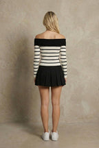 Kadın Off-the-shoulder Çizgili Rib Triko Bluz | QUEENDA