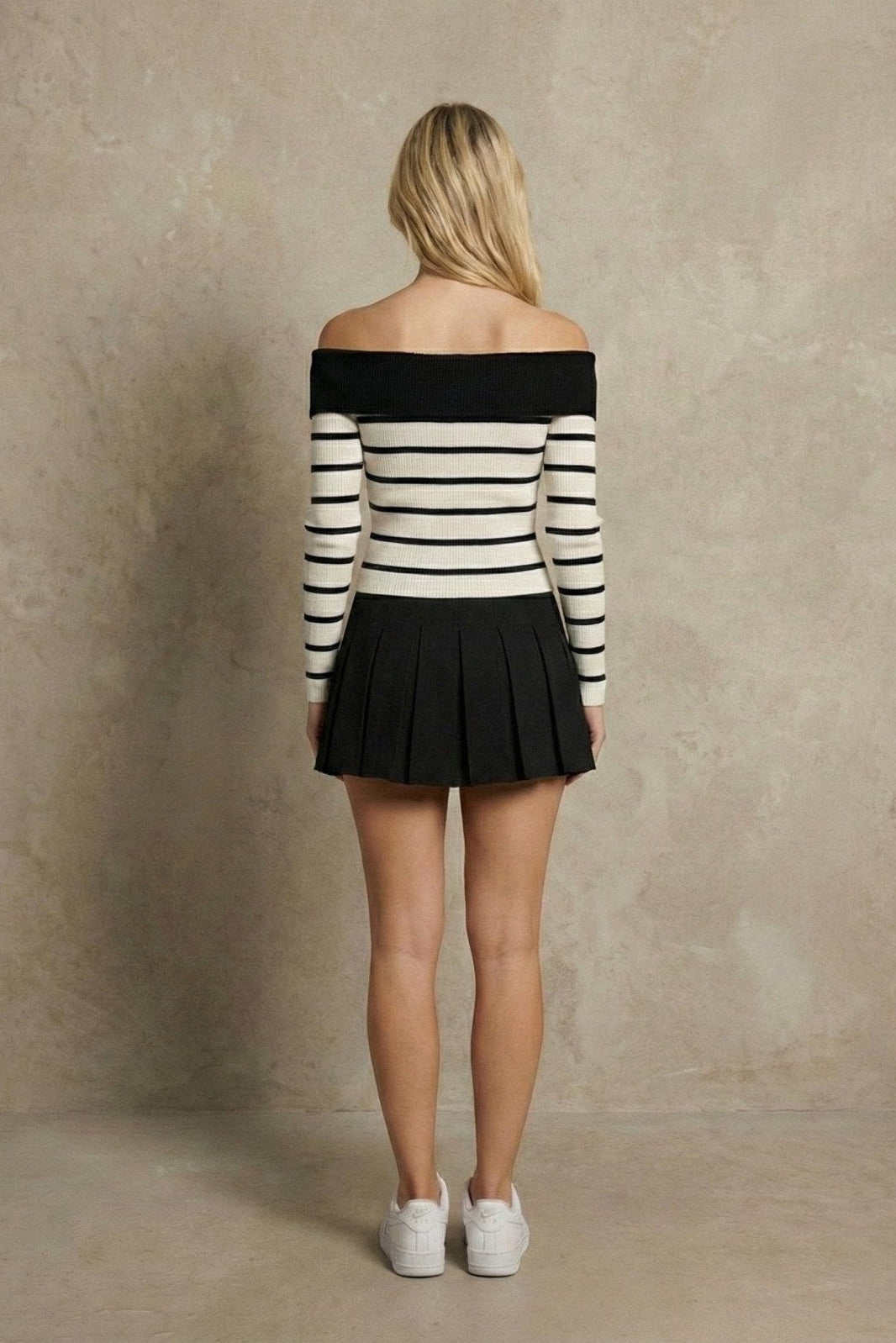 Kadın Off-the-shoulder Çizgili Rib Triko Bluz | QUEENDA