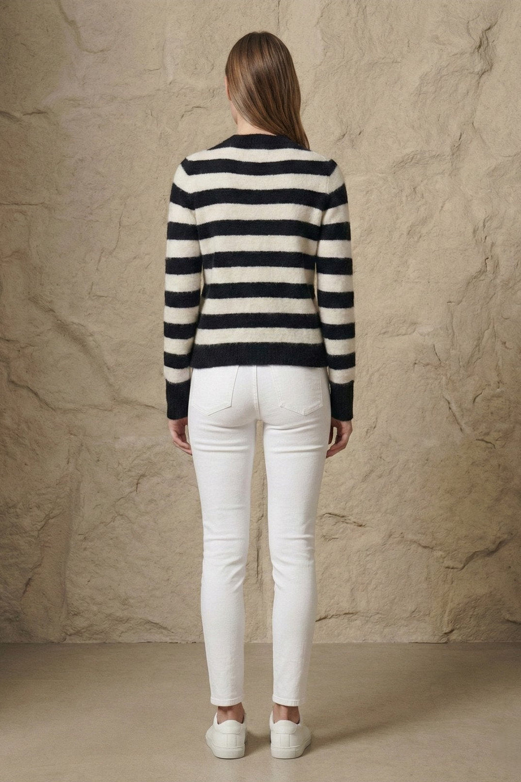 Kadın Çizgili Bisiklet Yaka Yumuşak Triko Kazak | QUEENDA