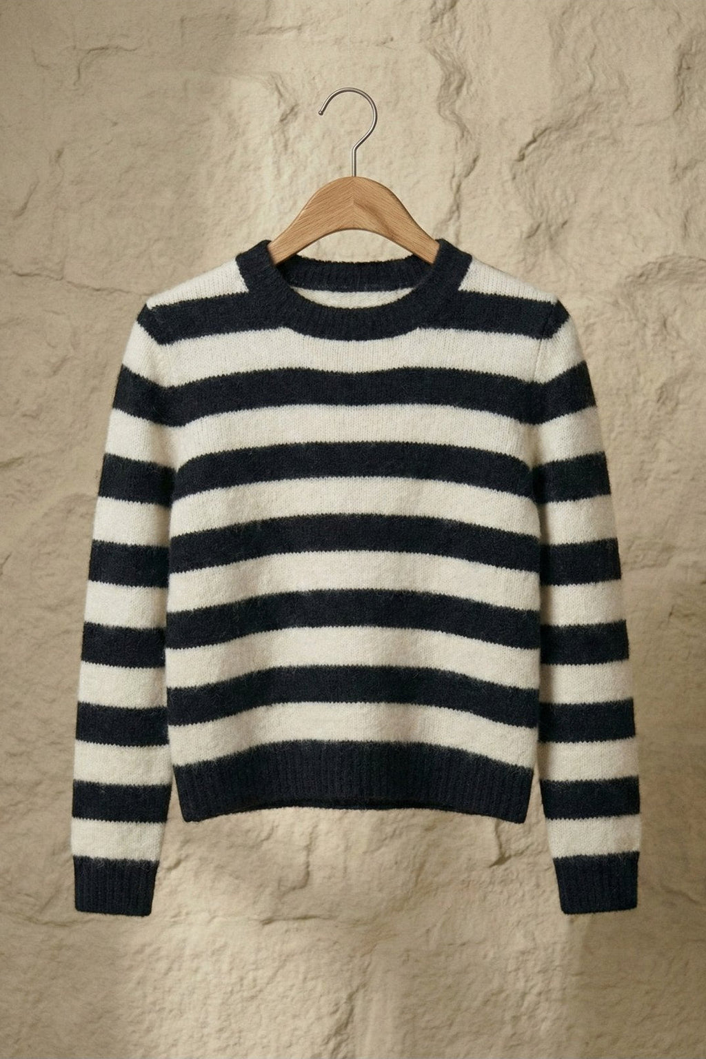 Kadın Çizgili Bisiklet Yaka Yumuşak Triko Kazak | QUEENDA