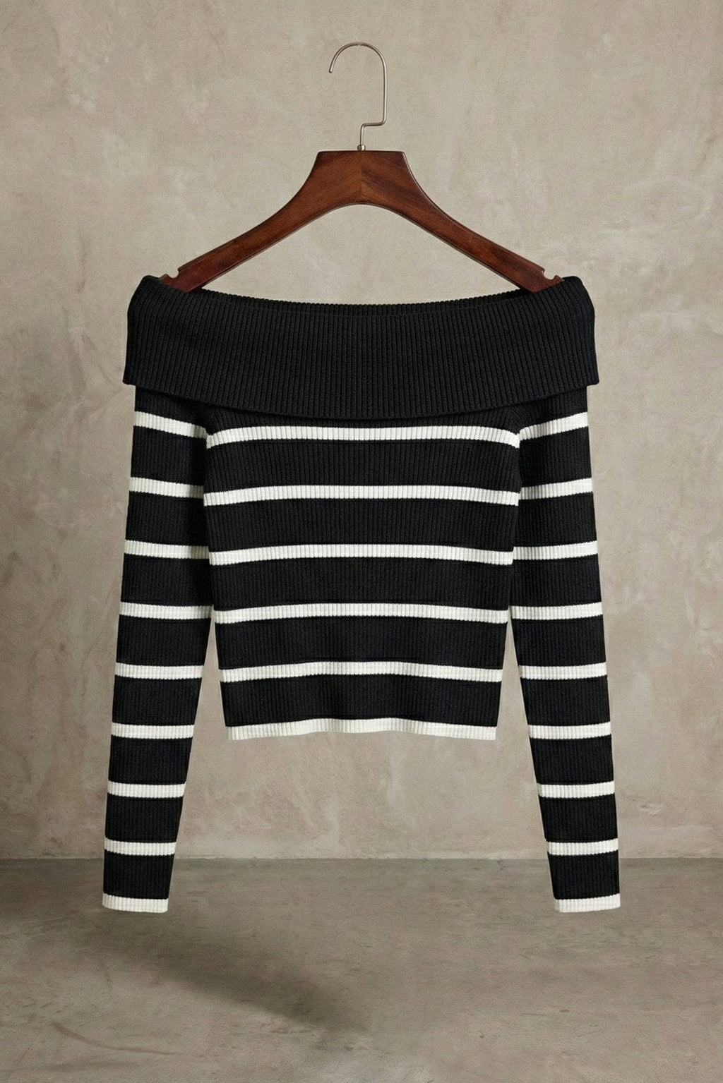 Kadın Off-the-shoulder Çizgili Rib Triko Bluz | QUEENDA