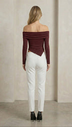 Kadın Off-the-shoulder blouse Tokalı Asimetrik Bluz | QUEENDA
