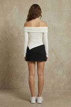 Kadın Off-the-shoulder blouse Tokalı Asimetrik Bluz | QUEENDA