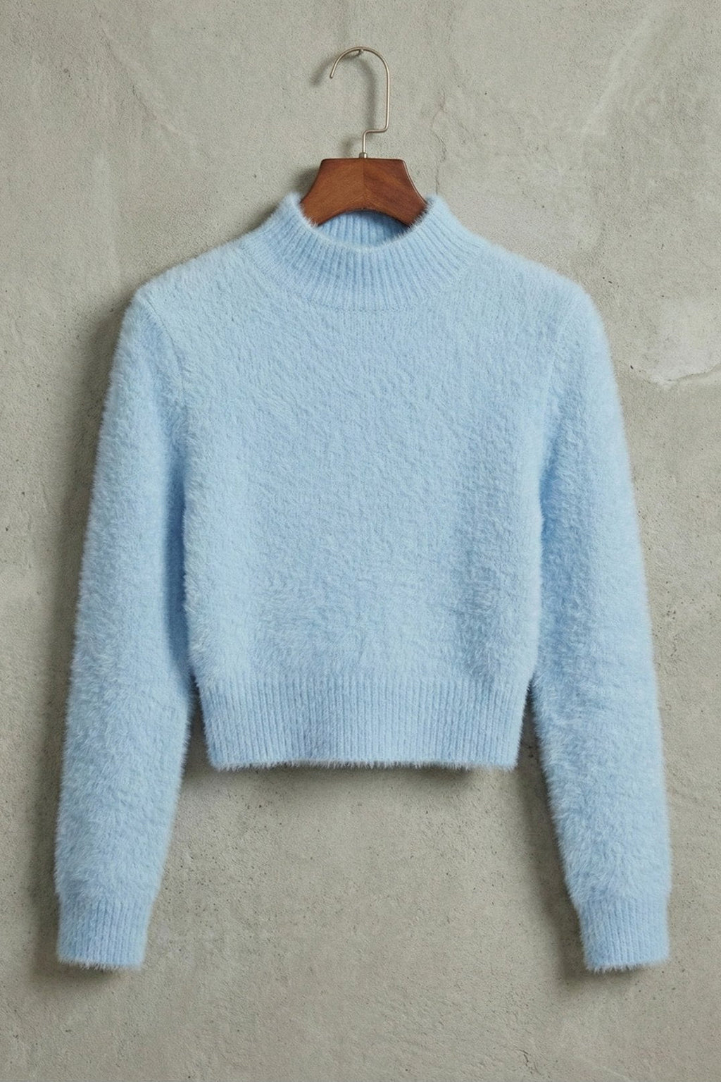 Kadın Yarım Balıkçı Uzun Kollu Parmak Geçmeli Crop Yumuşak Triko Kazak | QUEENDA