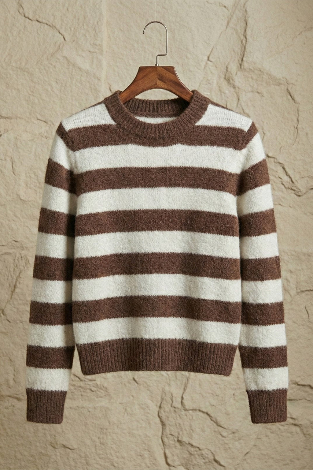 Kadın Çizgili Bisiklet Yaka Yumuşak Triko Kazak | QUEENDA