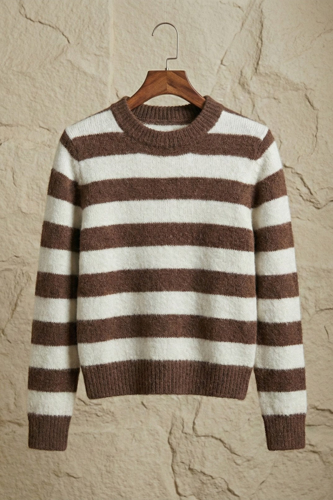 Kadın Çizgili Bisiklet Yaka Yumuşak Triko Kazak | QUEENDA