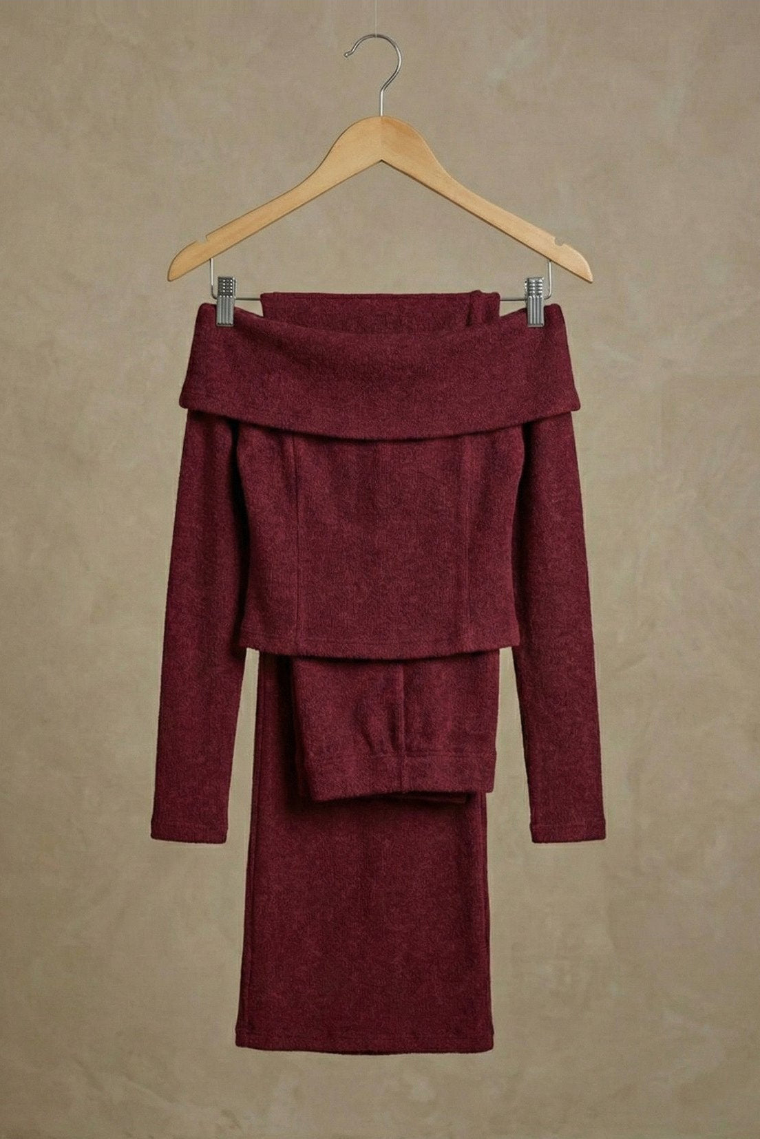 Kadın Düşük omuzlu Uzun Kollu İki Parça Takım | QUEENDA