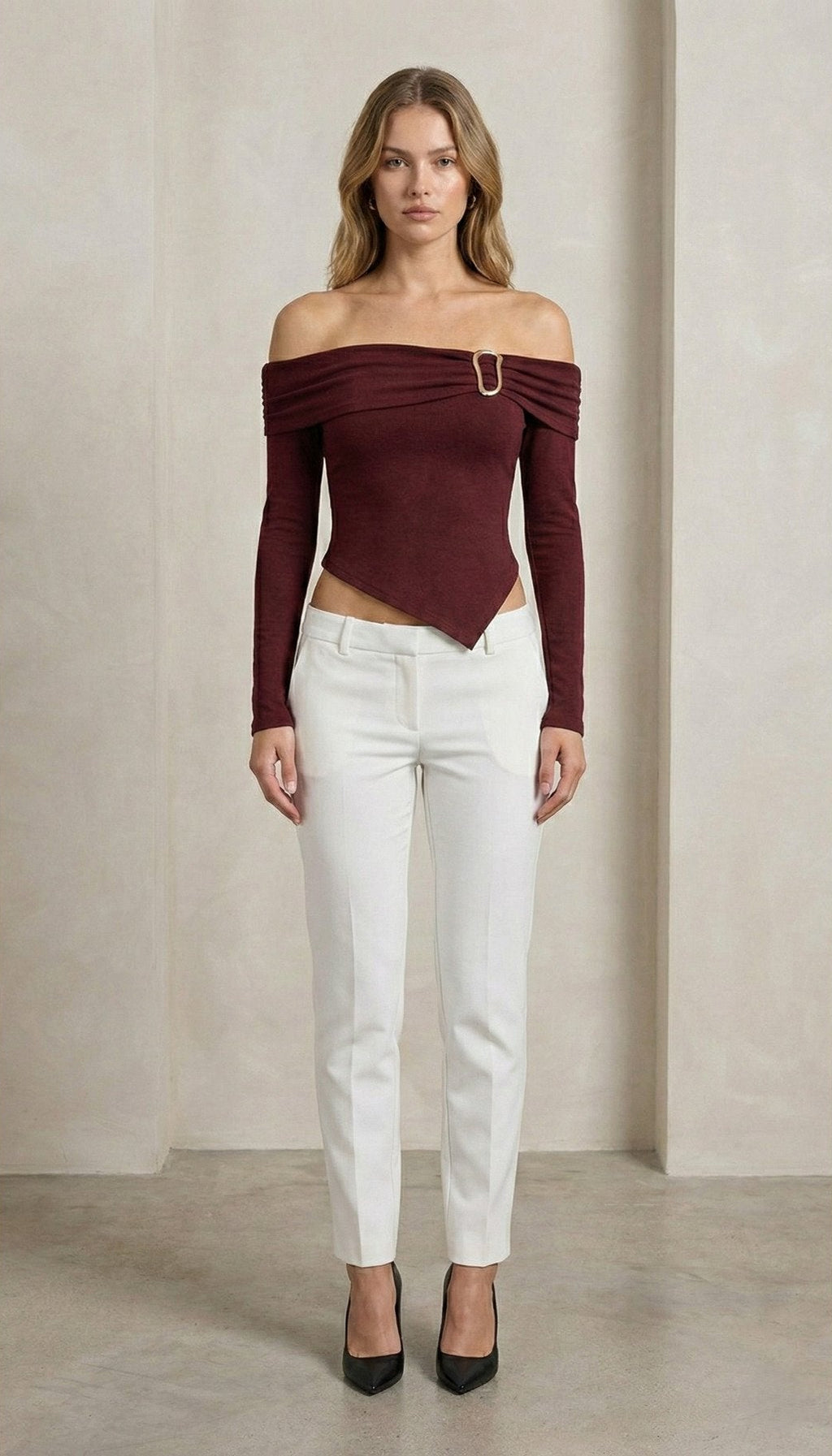 Kadın Off-the-shoulder blouse Tokalı Asimetrik Bluz | QUEENDA