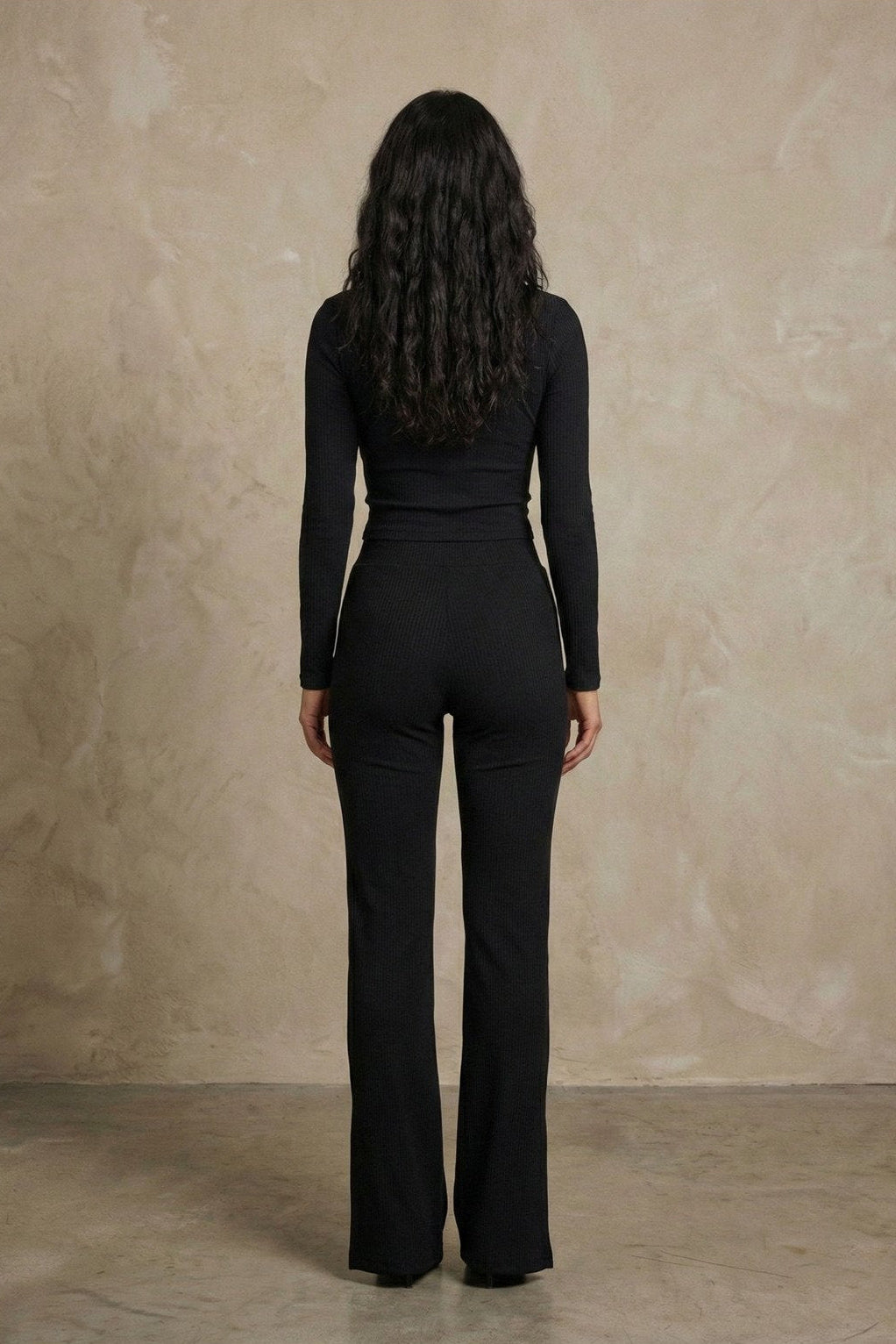 Kadın Uzun Kollu Dekolteli Rib Kumaş İki Parça Takım | QUEENDA