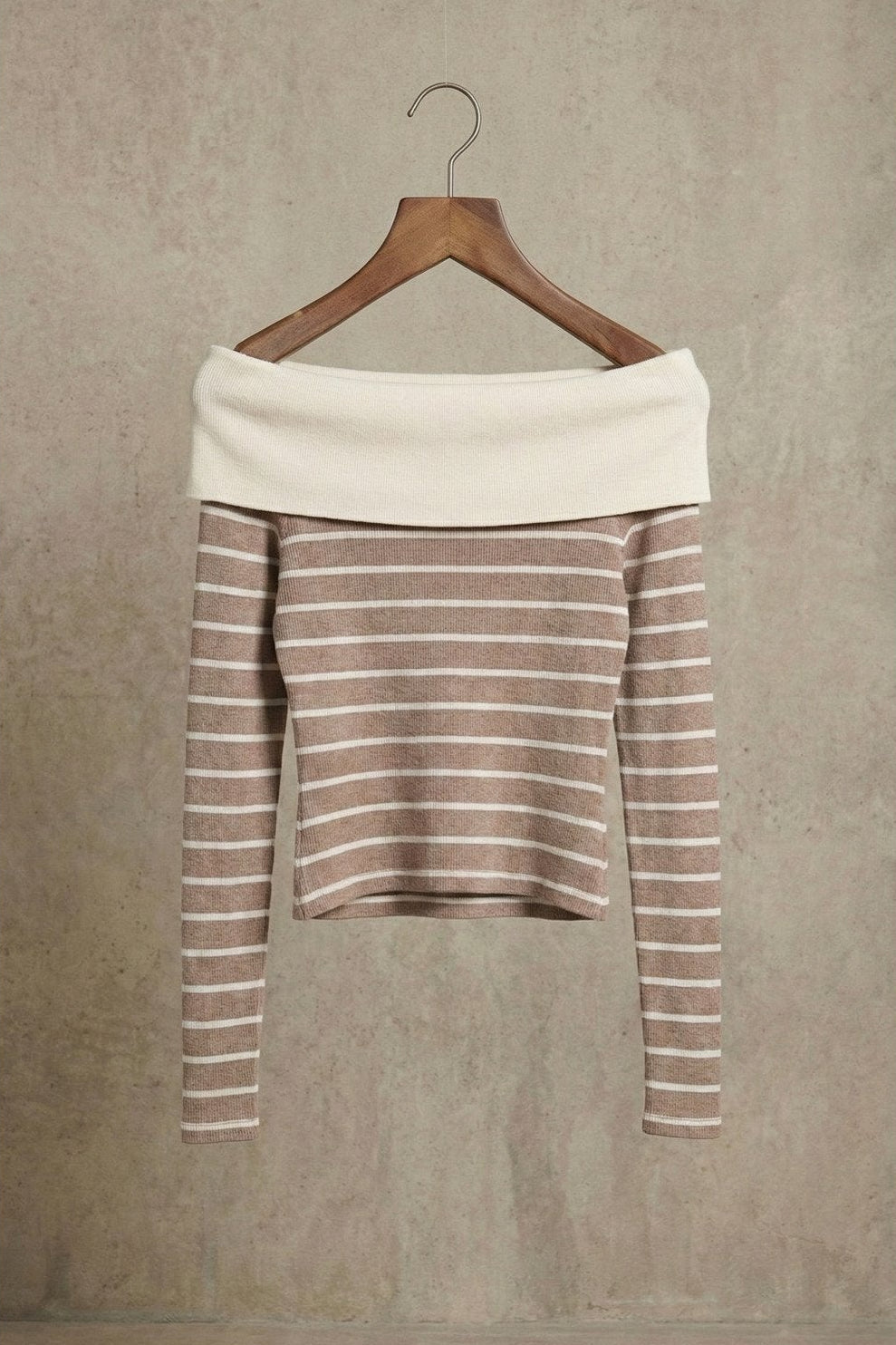 Kadın Off-The-Shoulder Çizgili Rib Triko Bluz | QUEENDA