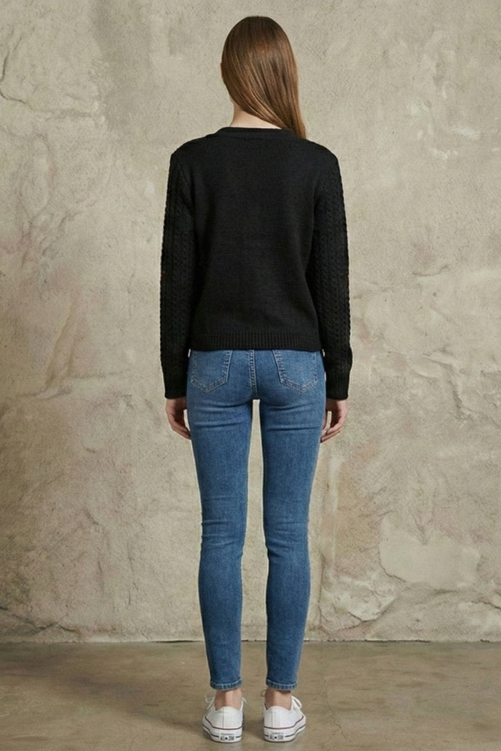 Kadın Çiçek Nakışlı V Yaka Düğmeli Triko Hırka | QUEENDA