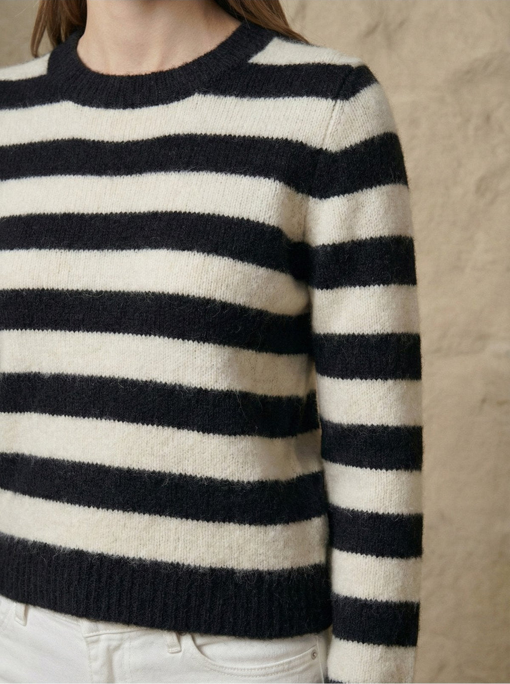 Kadın Çizgili Bisiklet Yaka Yumuşak Triko Kazak | QUEENDA