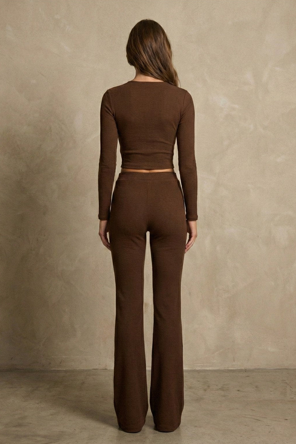 Kadın Uzun Kollu Dekolteli Rib Kumaş İki Parça Takım | QUEENDA