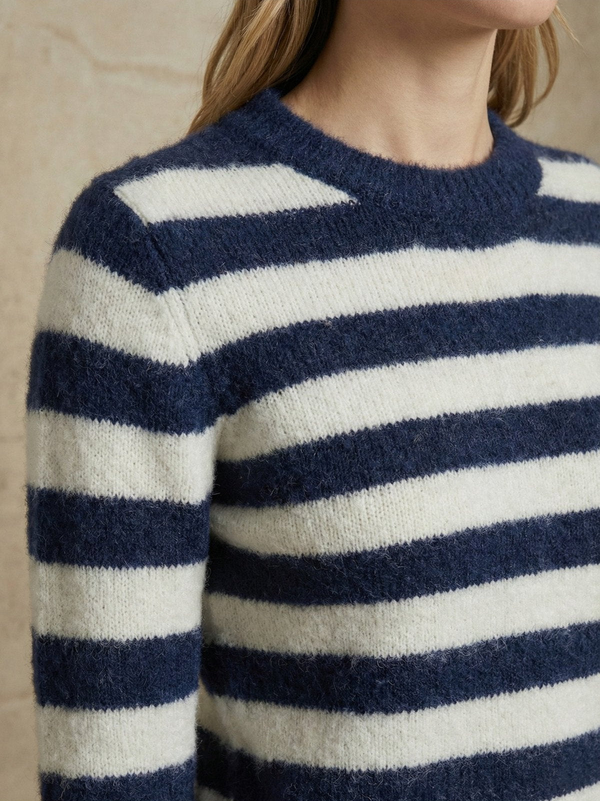 Kadın Çizgili Bisiklet Yaka Yumuşak Triko Kazak | QUEENDA