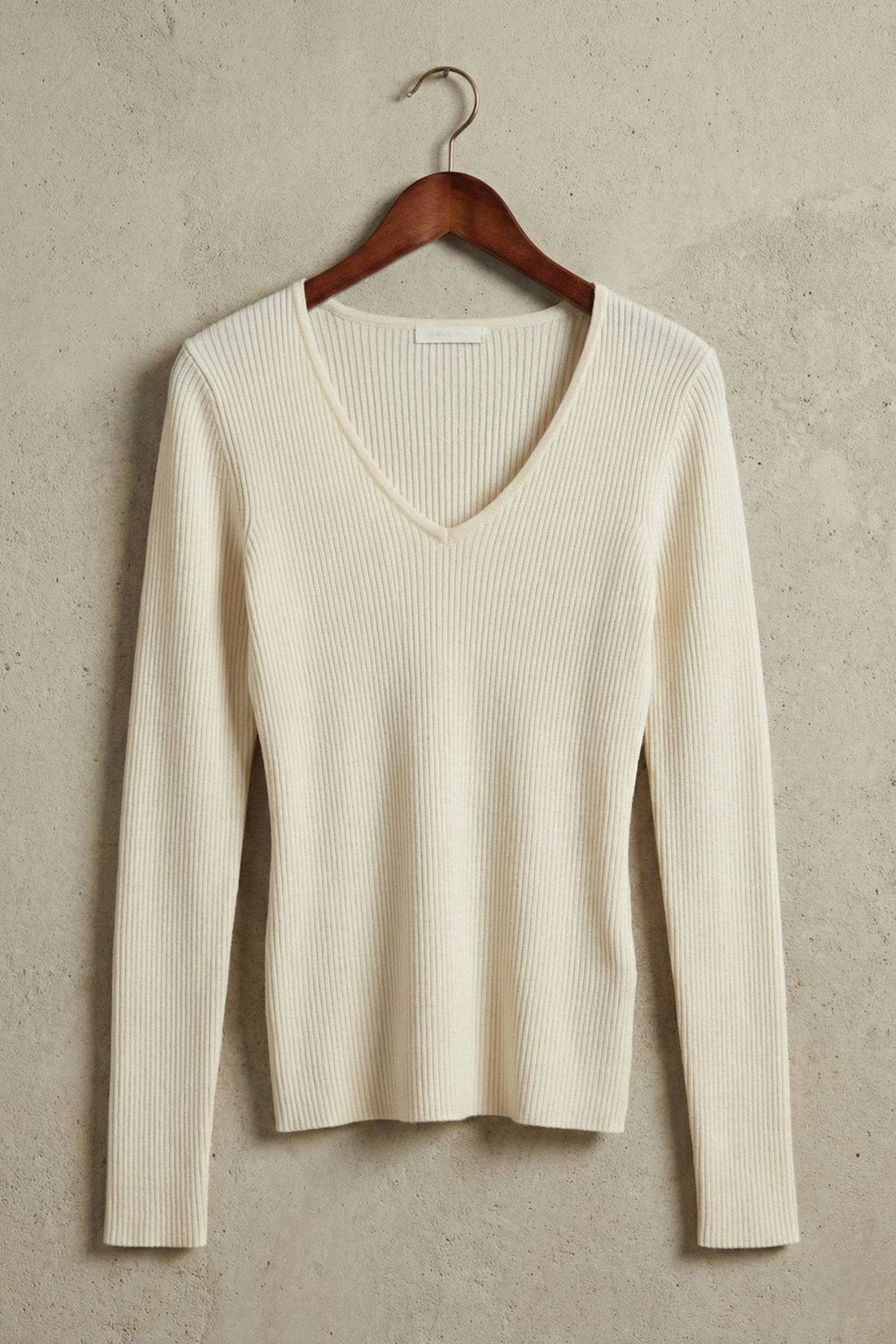 Kadın V Yaka Uzun Kollu Rib Basic Bluz | QUEENDA