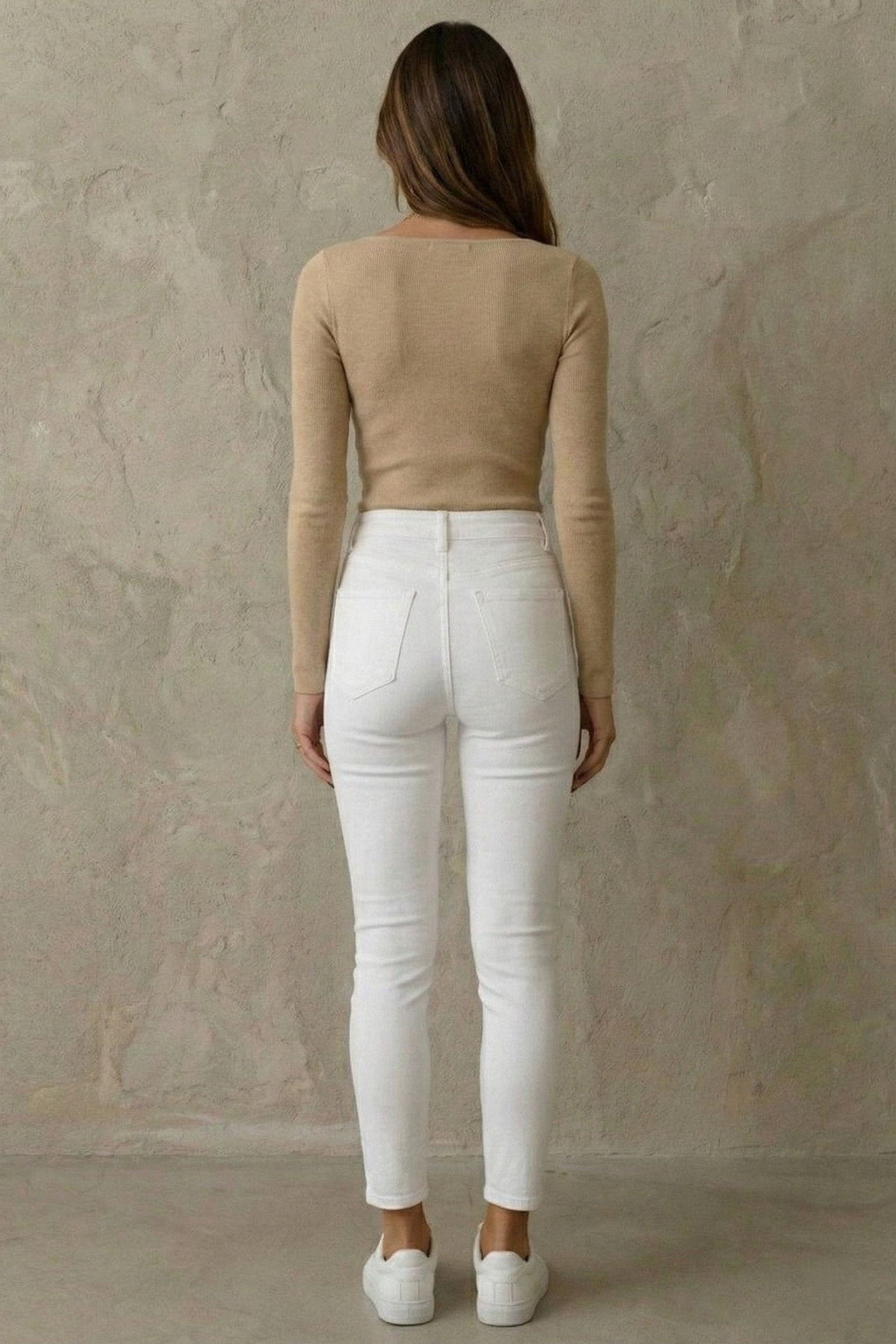 Kadın V Yaka Uzun Kollu Rib Basic Bluz | QUEENDA