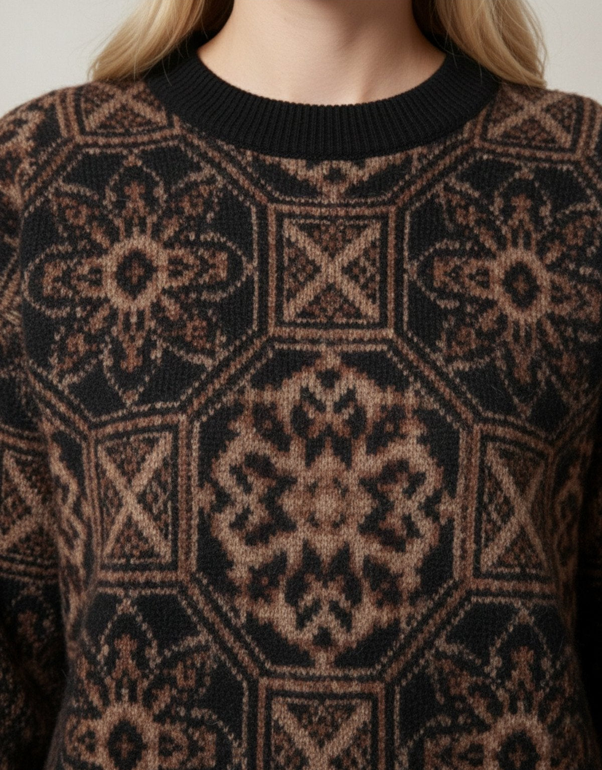 Kadın Retro Desenli Oversize Triko Kazak | QUEENDA