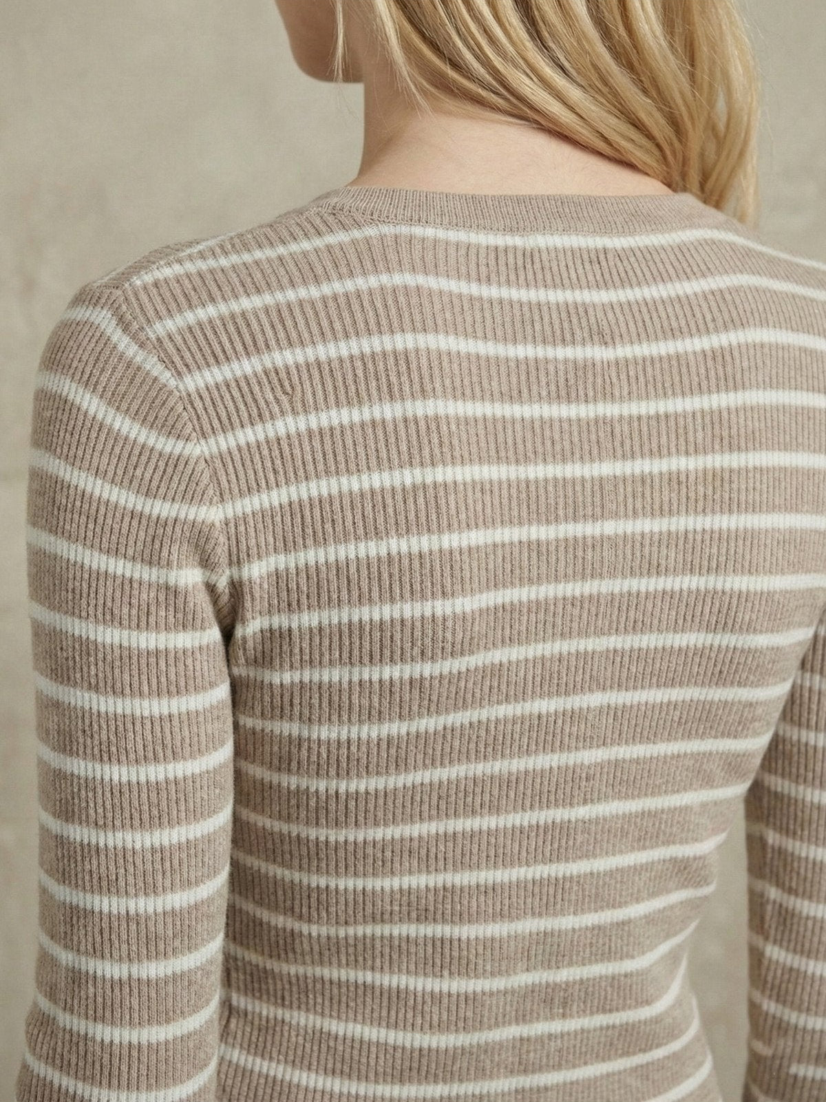 Kadın Parmak Geçmeli Çizgili Uzun Kollu Rib Bluz | QUEENDA