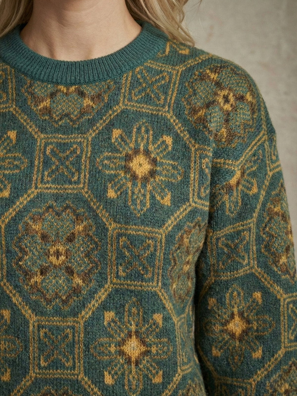 Kadın Retro Desenli Oversize Triko Kazak | QUEENDA