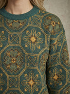 Kadın Retro Desenli Oversize Triko Kazak | QUEENDA