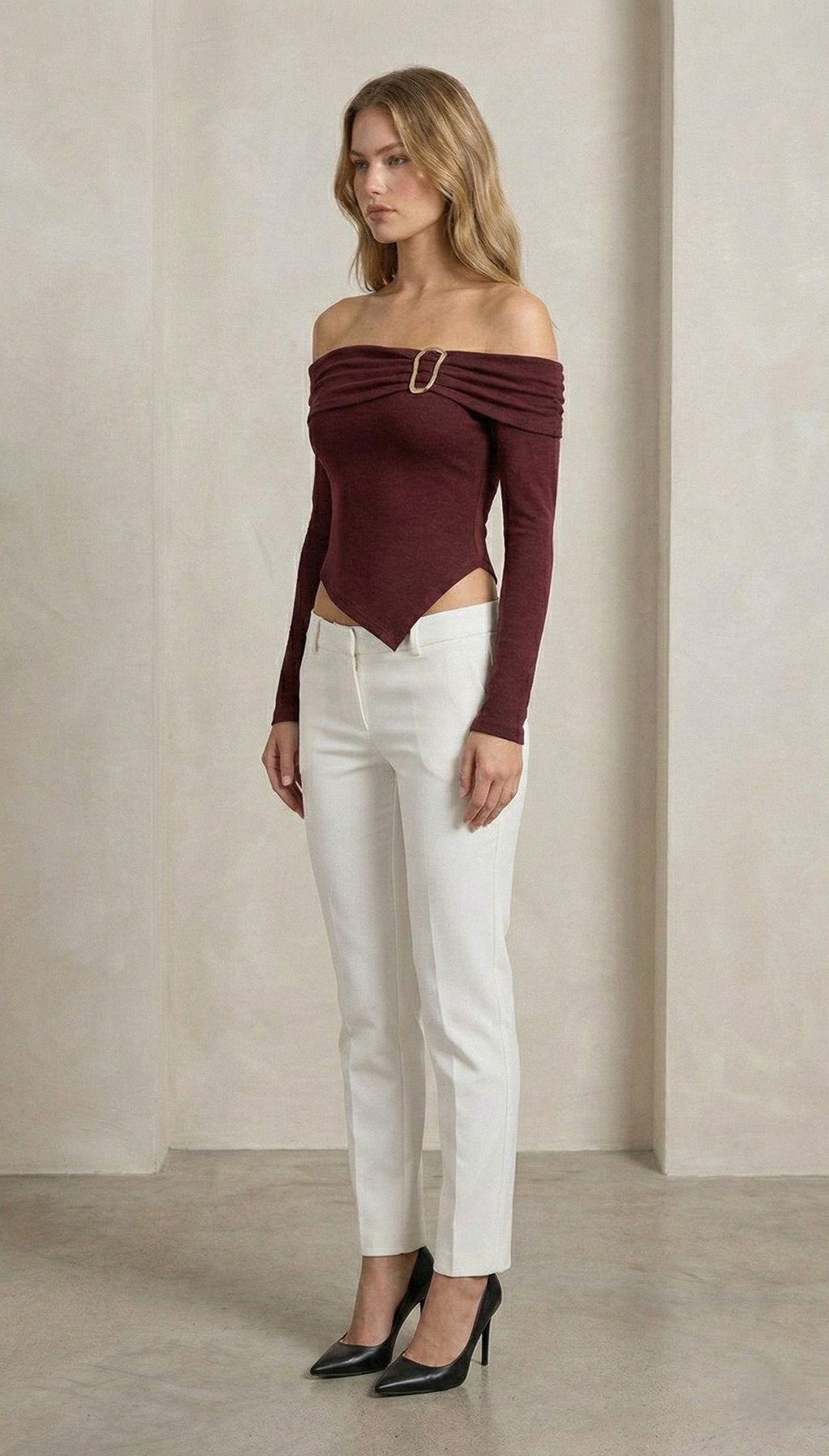 Kadın Off-the-shoulder blouse Tokalı Asimetrik Bluz | QUEENDA