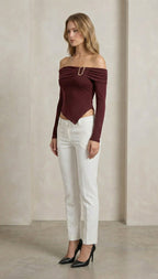 Kadın Off-the-shoulder blouse Tokalı Asimetrik Bluz | QUEENDA