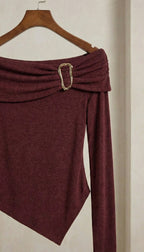 Kadın Off-the-shoulder blouse Tokalı Asimetrik Bluz | QUEENDA