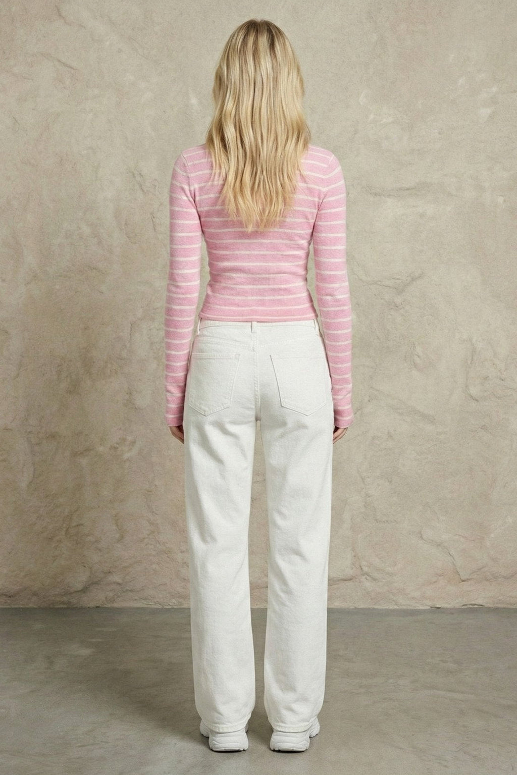 Kadın Parmak Geçmeli Çizgili Uzun Kollu Rib Bluz | QUEENDA