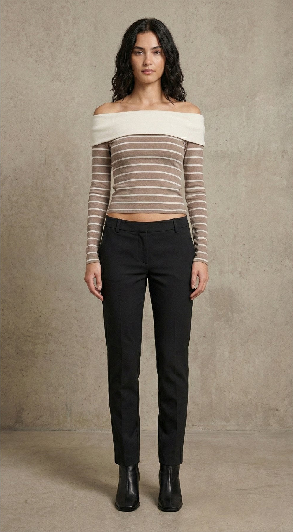 Kadın Off-The-Shoulder Çizgili Rib Triko Bluz | QUEENDA