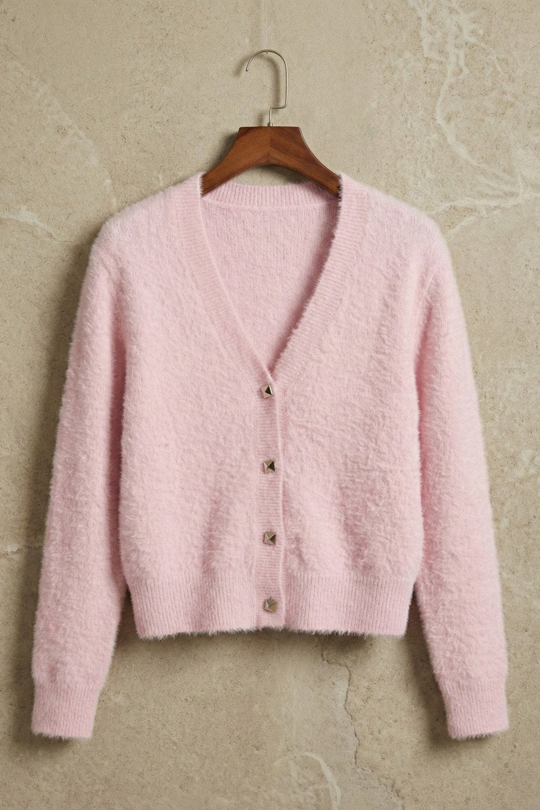 Kadın V Yaka Yumuşak Tüylü Düğmeli Triko Hırka | QUEENDA