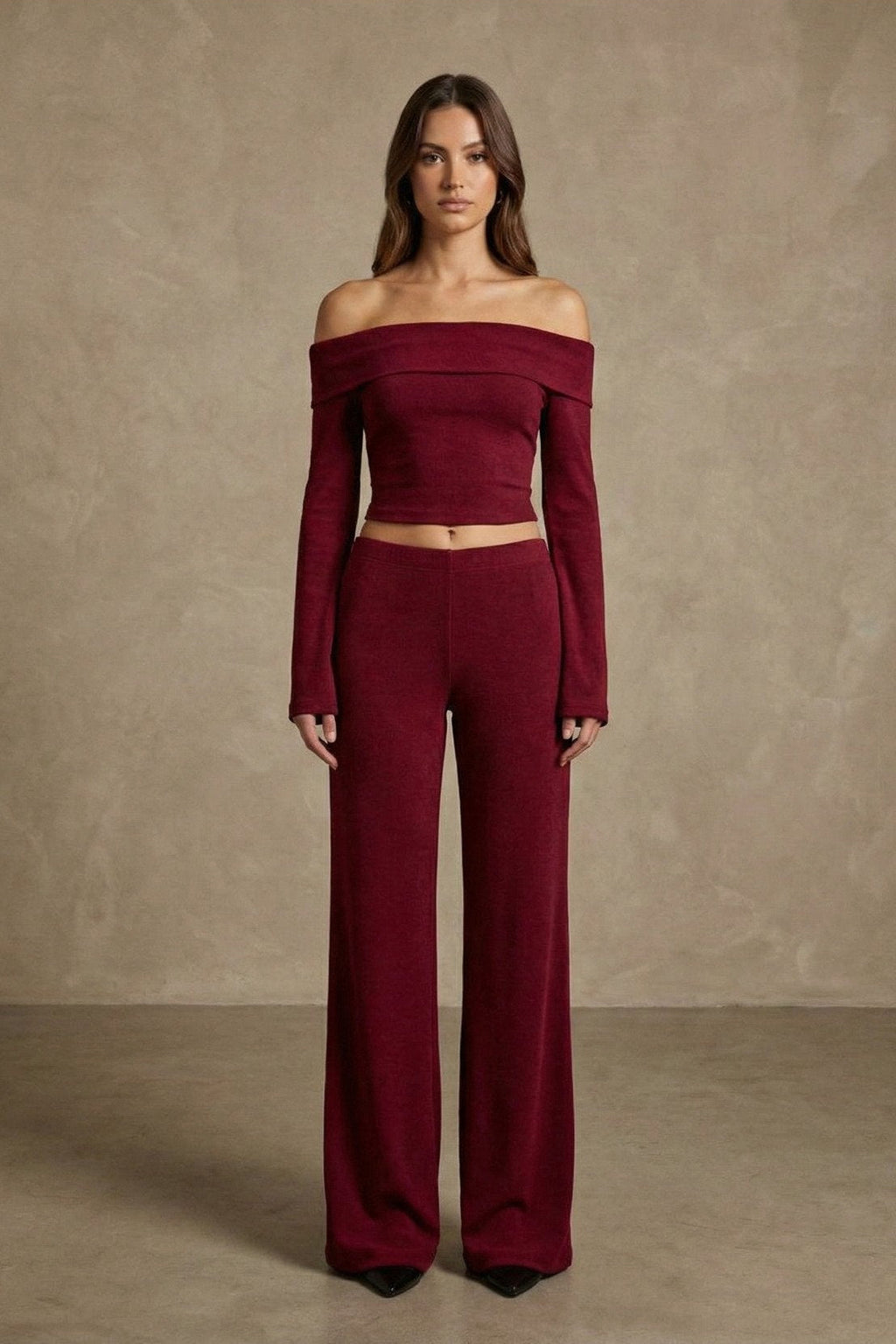 Kadın Düşük omuzlu Uzun Kollu İki Parça Takım | QUEENDA