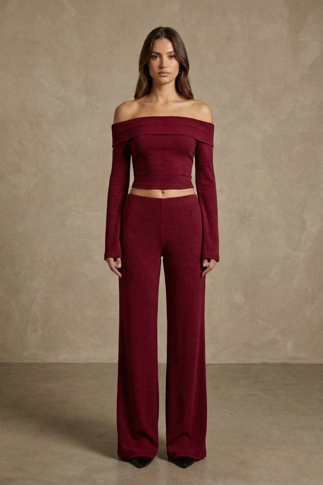 Kadın Düşük omuzlu Uzun Kollu İki Parça Takım | QUEENDA