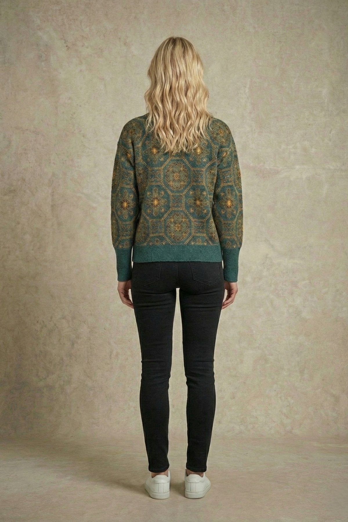 Kadın Retro Desenli Oversize Triko Kazak | QUEENDA