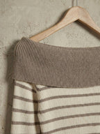 Kadın Off-the-shoulder Çizgili Rib Triko Bluz | QUEENDA