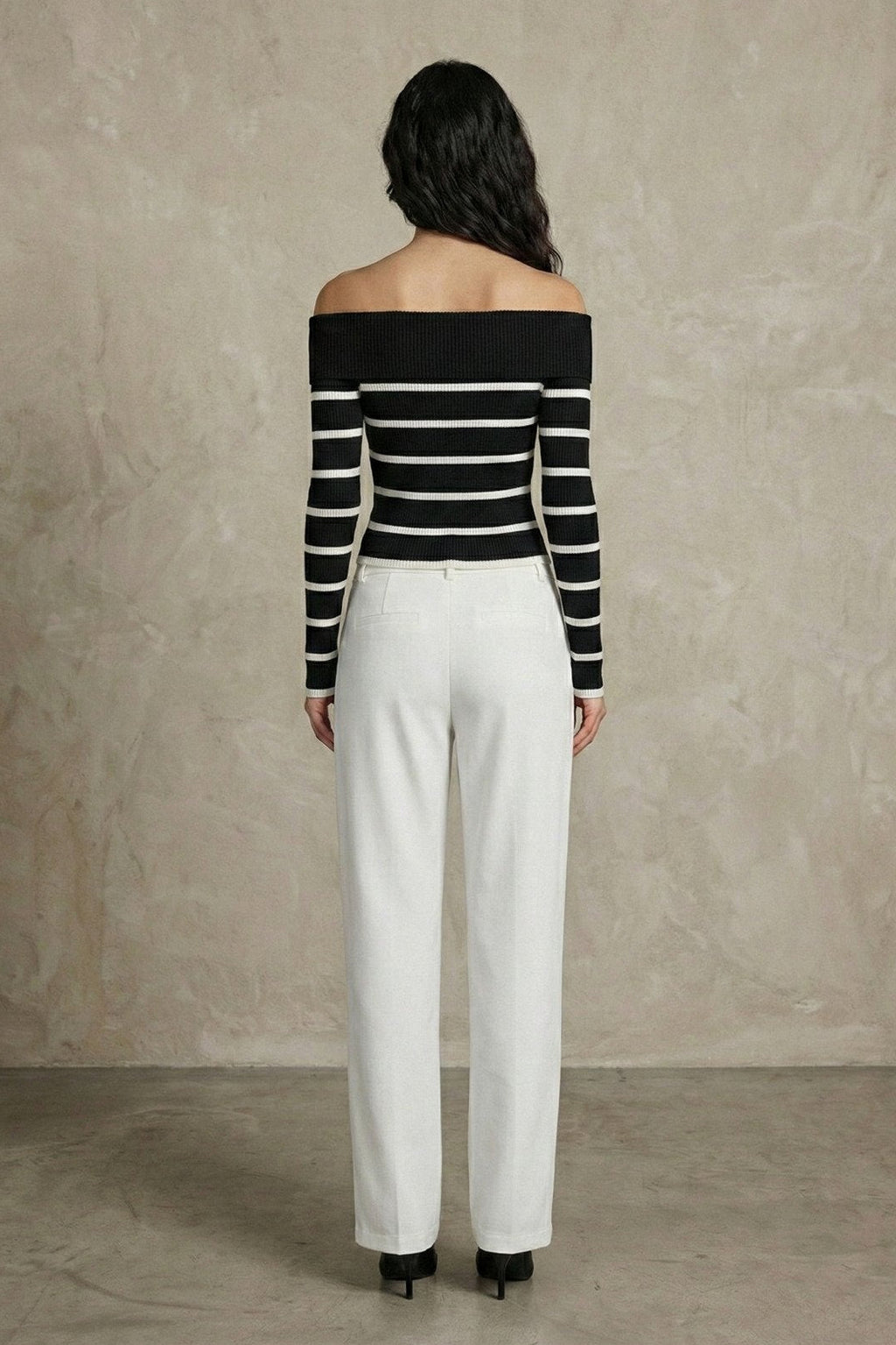 Kadın Off-the-shoulder Çizgili Rib Triko Bluz | QUEENDA