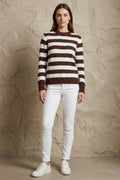 Kadın Çizgili Bisiklet Yaka Yumuşak Triko Kazak | QUEENDA