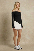 Kadın Off-the-shoulder blouse Tokalı Asimetrik Bluz | QUEENDA