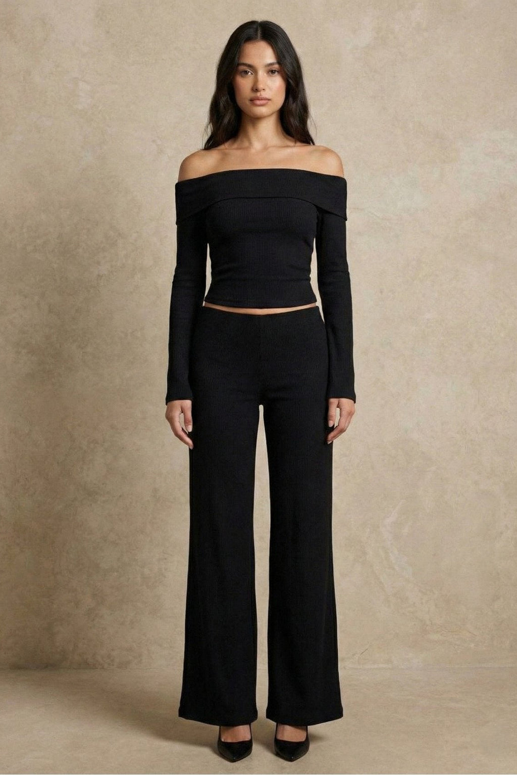 Kadın Düşük omuzlu Uzun Kollu İki Parça Takım | QUEENDA