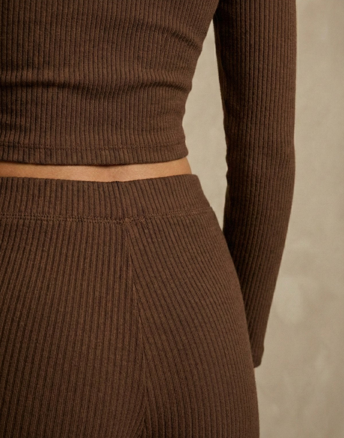 Kadın Uzun Kollu Dekolteli Rib Kumaş İki Parça Takım | QUEENDA