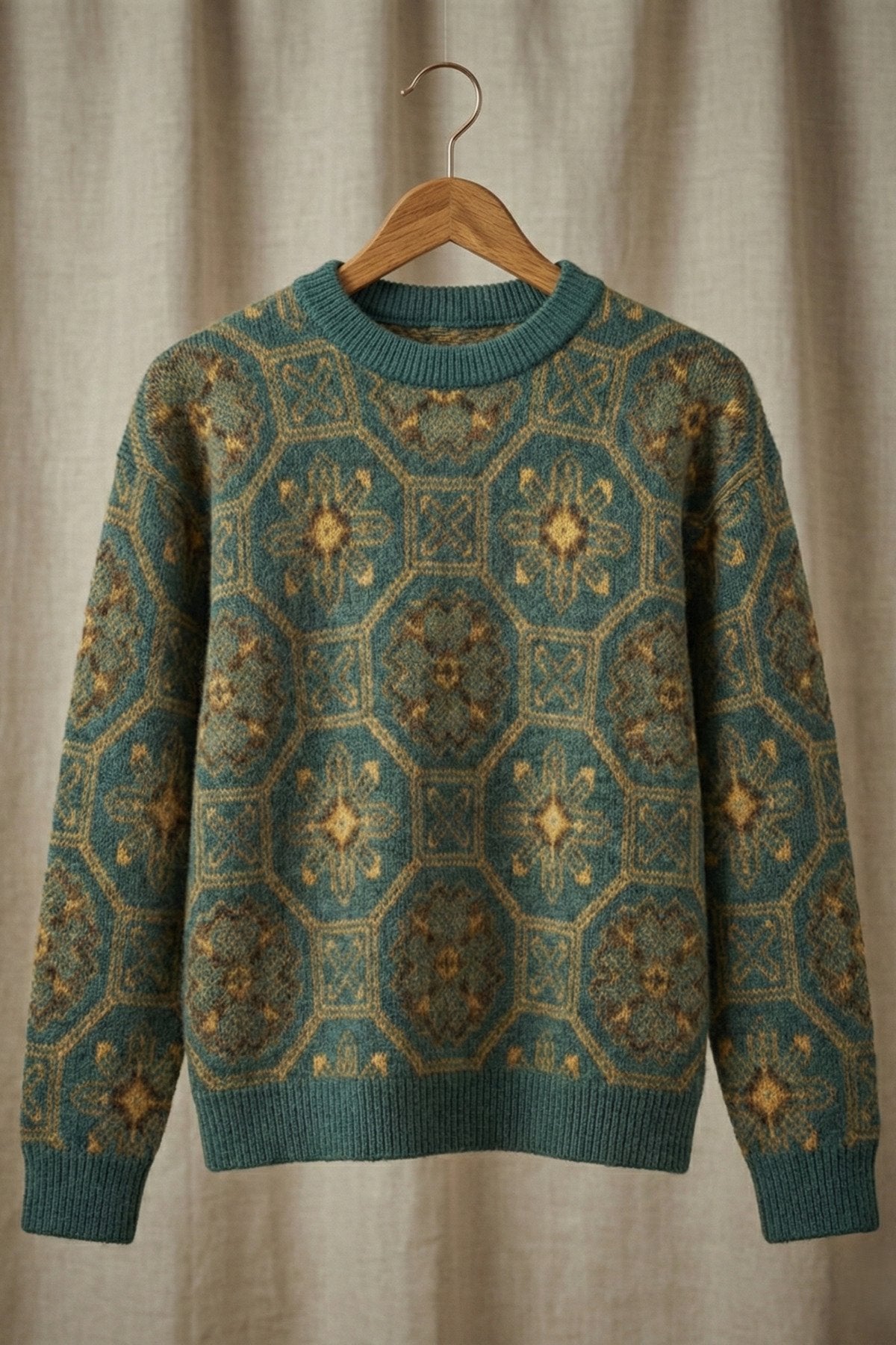 Kadın Retro Desenli Oversize Triko Kazak | QUEENDA