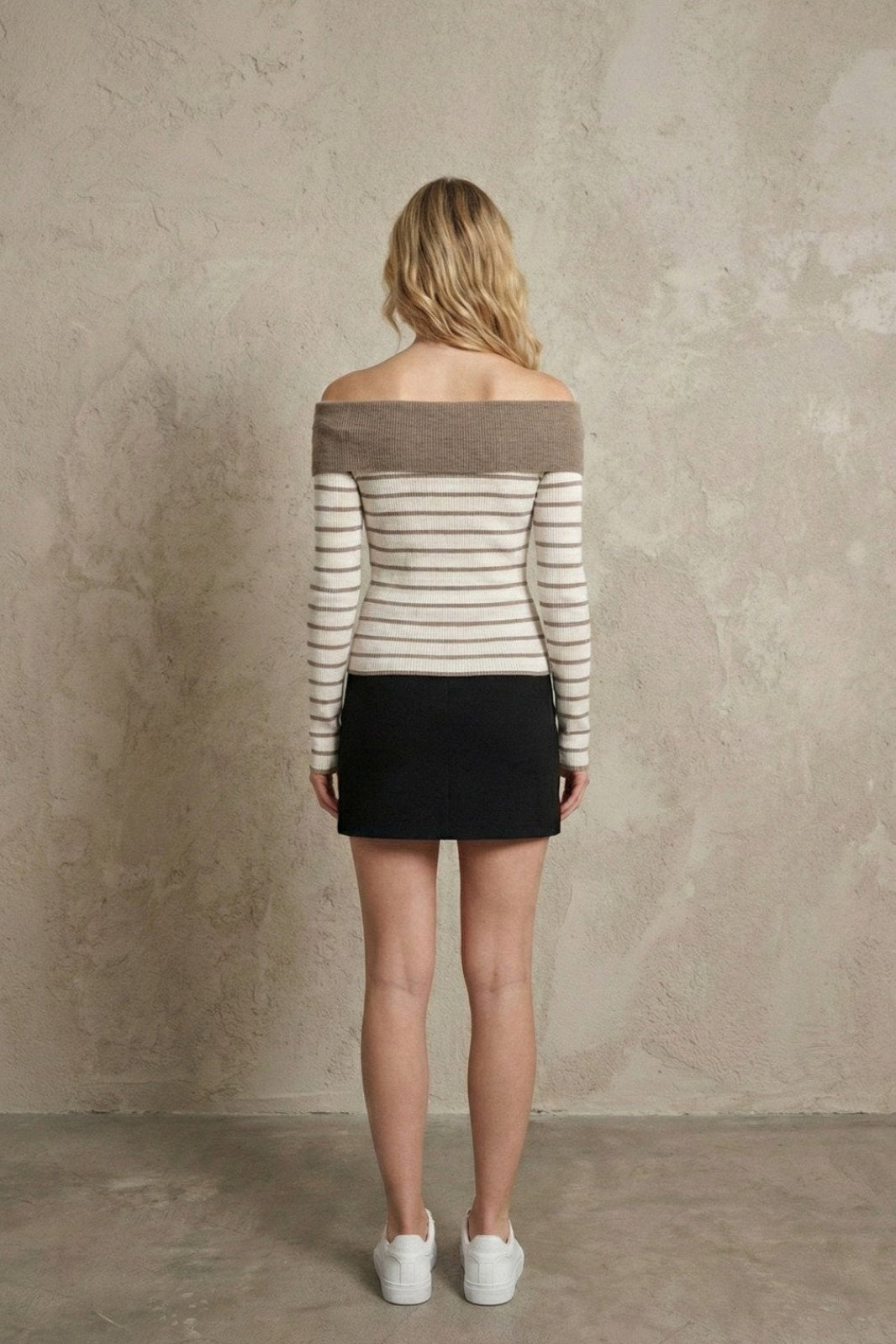 Kadın Off-the-shoulder Çizgili Rib Triko Bluz | QUEENDA