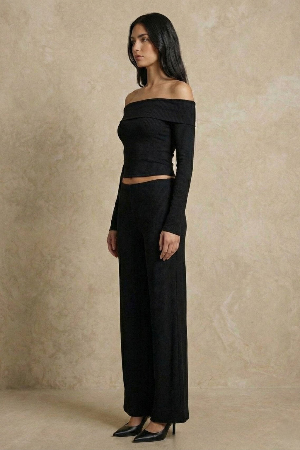 Kadın Düşük omuzlu Uzun Kollu İki Parça Takım | QUEENDA