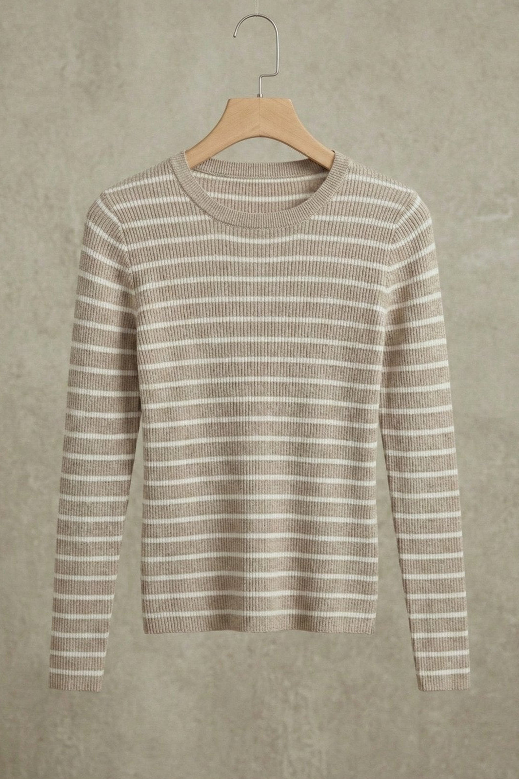 Kadın Parmak Geçmeli Çizgili Uzun Kollu Rib Bluz | QUEENDA