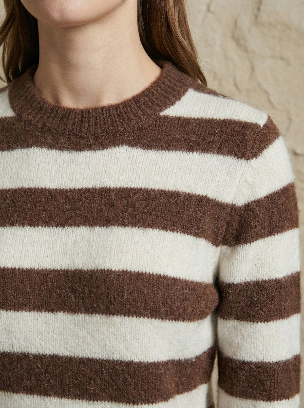 Kadın Çizgili Bisiklet Yaka Yumuşak Triko Kazak | QUEENDA