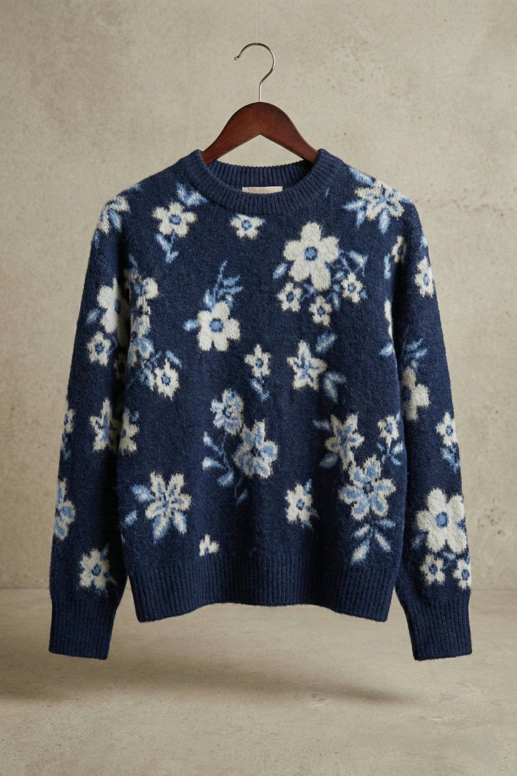 Kadın Çiçek Desenli Oversize Tunik Triko Kazak | QUEENDA