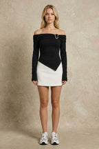 Kadın Off-the-shoulder blouse Tokalı Asimetrik Bluz | QUEENDA
